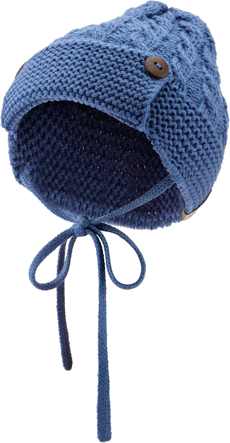 Knitted hat with wooden buttons., Medium Blue