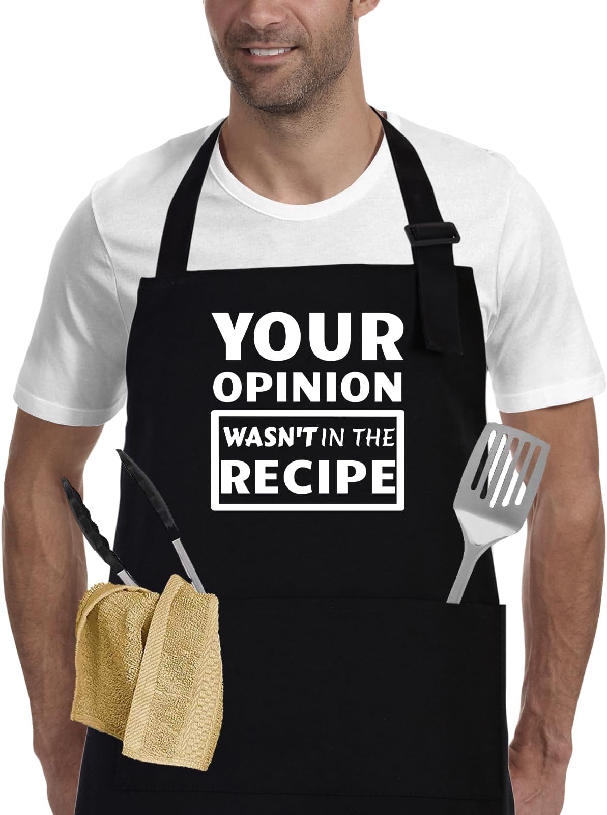 APRONPANDA Funny Cooking Aprons for Men and Women Chef, Adjustable BBQ Grill Apron with Pockets - Birthday, Thanksgiving, Christmas Gifts for Women, Wife, Husband, Mum, Dad