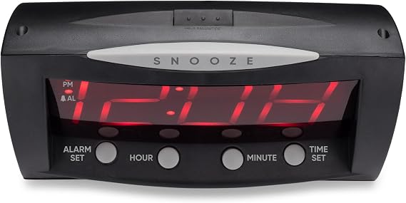 Westclox Digital Alarm Clock for Bedroom or Office, Large 1.8 Red LED Display with Oversized Snooze Bar, Corded with Battery Backup, (Black, 8-Inch)