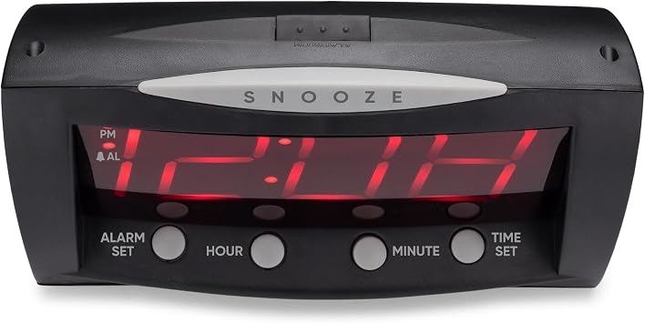 Westclox Digital Alarm Clock for Bedroom or Office, Large 1.8 Red LED Display with Oversized Snooze Bar, Corded with Battery Backup, (Black, 8-Inch)