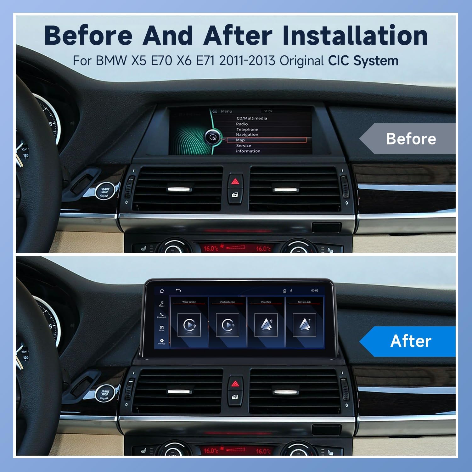 10.25 Inch Android AUTO Touch Screen Car Stereo Radio for BMW X5 E70 X6 E71 from 2012 to 2015 CIC Bluetooth Linux System