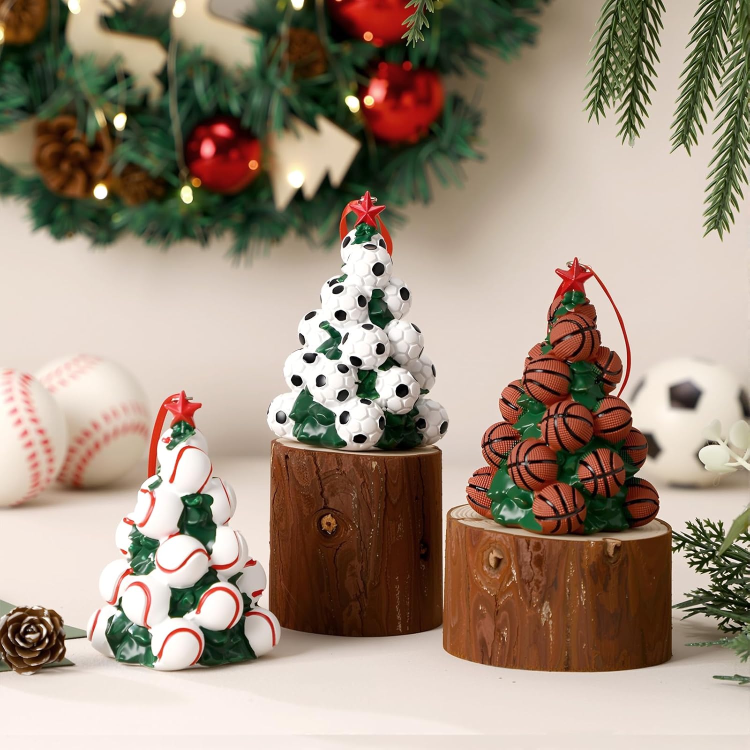 Christmas Soccer Ornaments 4 Inch Resin Sports Ball Ornaments 2025 Christmas Tree Decoration for Xmas Holiday Party Favor Decoration Soccer Sports Coach Lover Fan Players Gift - Image 4