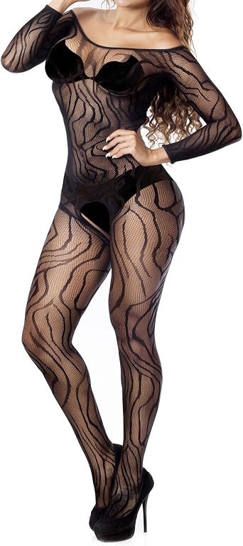 XIUSEMY Lingerie for Women Fishnet Bodystocking Attached Stockings Sexy Bodysuit Soft Nightwear Plus Size