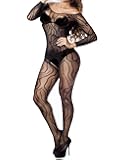 XIUSEMY Lingerie for Women Fishnet Bodystocking Attached Stockings Sexy Bodysuit Soft Nightwear Plus Size