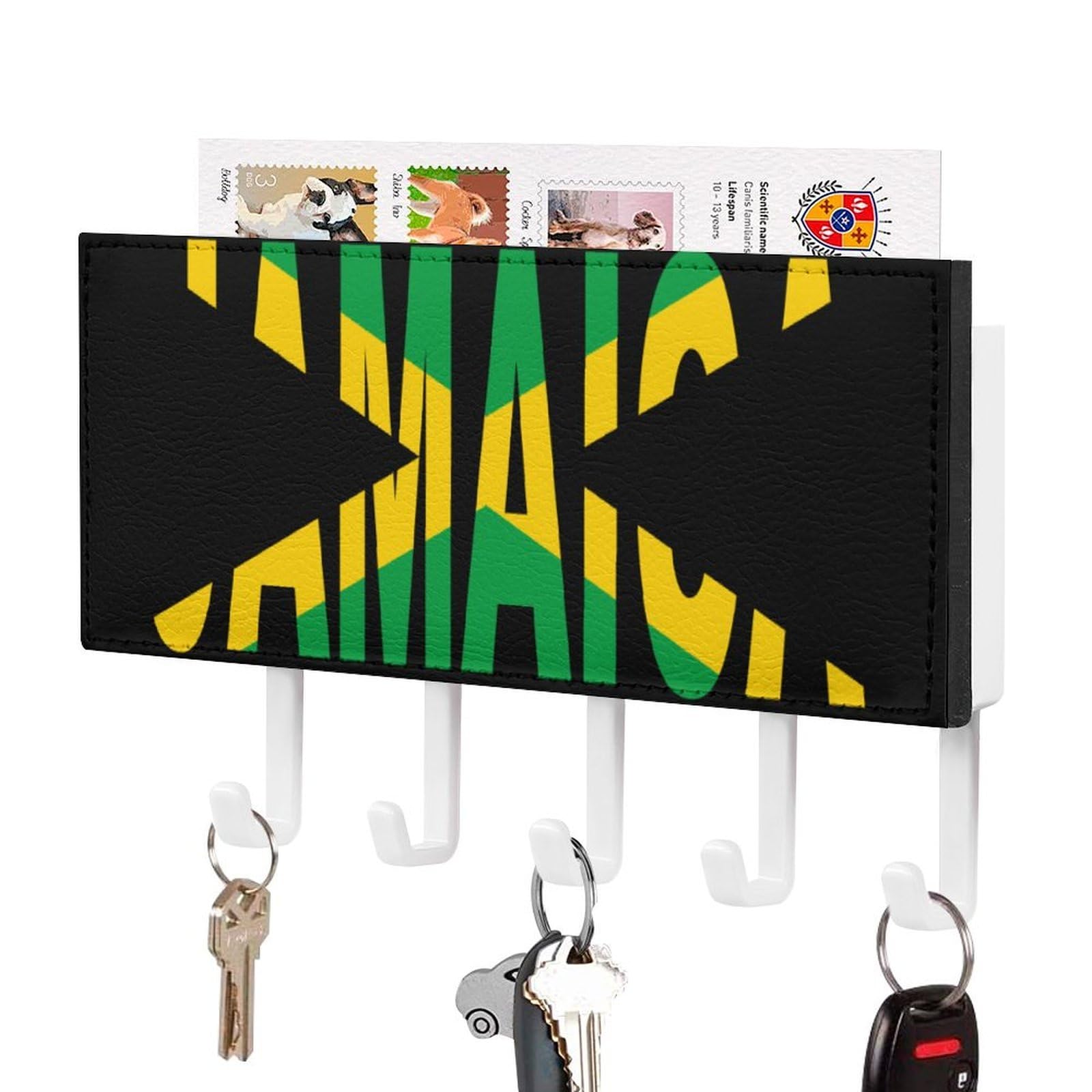 NCLQVJXZKHW Jamaican Flag Key Holder with 5 Hooks Key Hooks Wall Mounted Key Racks Key Hanger Organiser Shelf