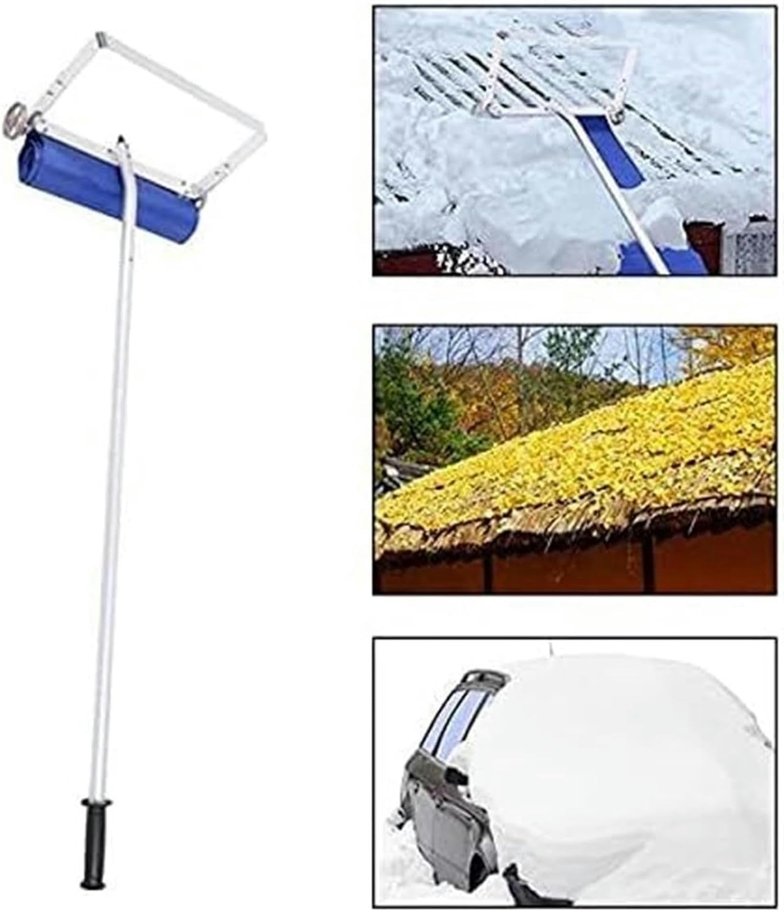 Râteau à neige extensible avec cadre en aluminium léger et tête en tissu pour déneigement de véhicule et de maison
