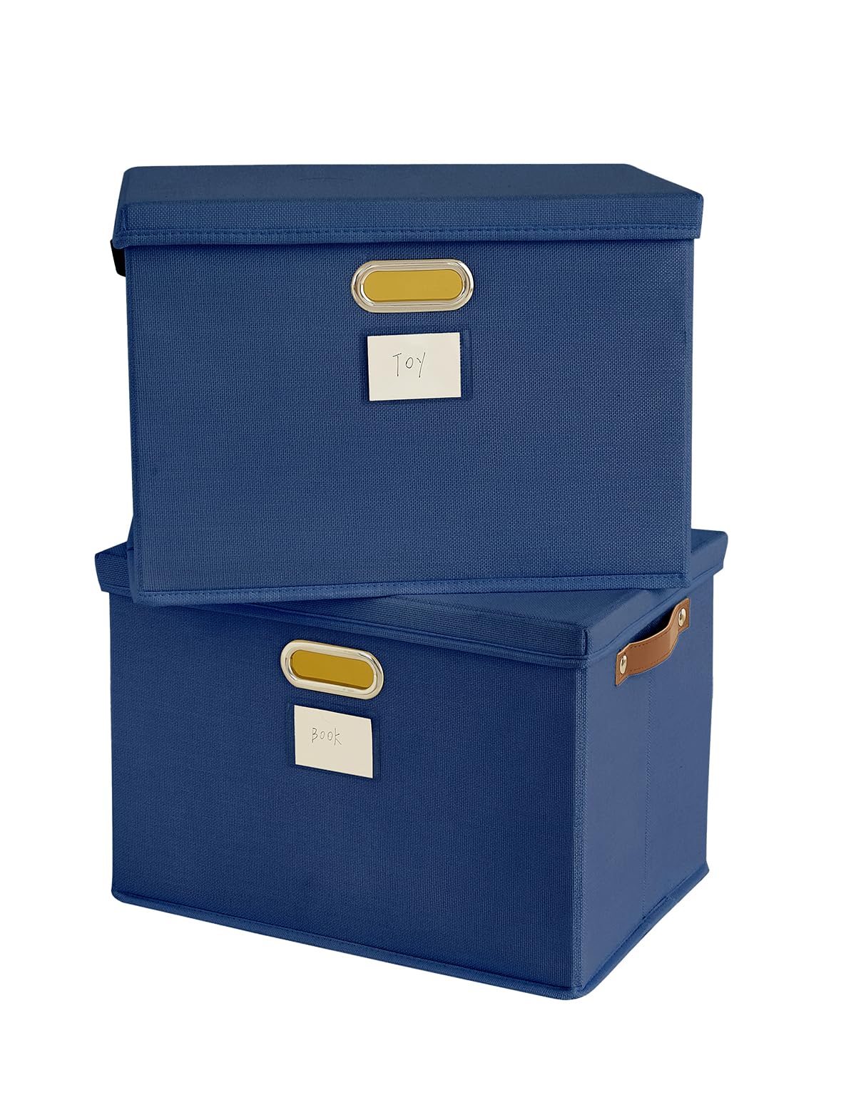 Bagnizer Storage Boxes with Lids 2PCS Foldable Fabric Storage Boxes Large Stackable Storage Baskets for Shelves Storage Box for Clothes Wardrobe Navy Blue Collapsible Decorative Storage 43x30x30cm