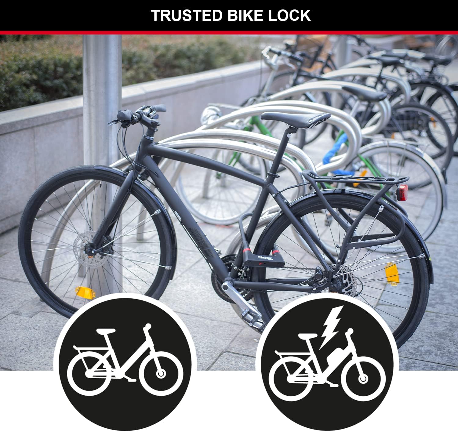 Master Lock Heavy Duty Bike D Lock - Key Lock, Black, 1.4 x 21 x 10.4 cm