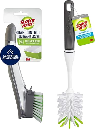 Scotch-Brite Kit de cepillos de cocina - Cepillo para botellas de vidrio y agua y cepillo avanzado para control de jabón - Cepillos para limpiar