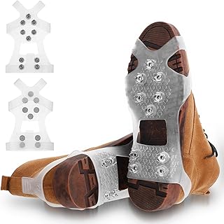 Crampons Ice Cleats for Shoes and Boots, Traction Cleats Ice Snow Grips 10 Stainless Steel Spikes Translucent Outdoor Anti-Slip Crampon for Walking, Fishing and Hiking