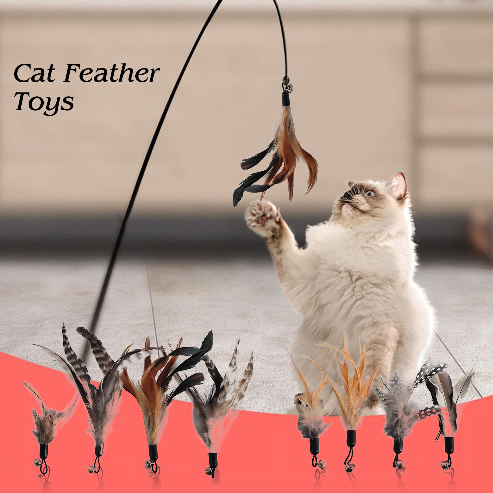 Kot Feather Toys, 8 sztuk zapasowych zabawek z piórami dla kotów, bez barwników chemicznych, łącznie z wkładami do naturalnych piór dla kotów
