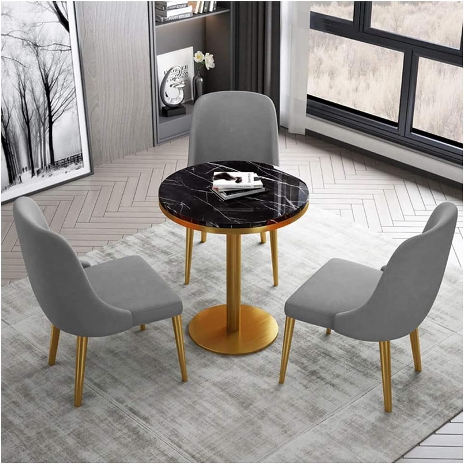 Conference Reception Room Coffee Table with Chair Office Table and Chair Combination Balcony Negotiation Furniture Set European Simplicity Bedroom Restaurant Ho,Grey-80cm
