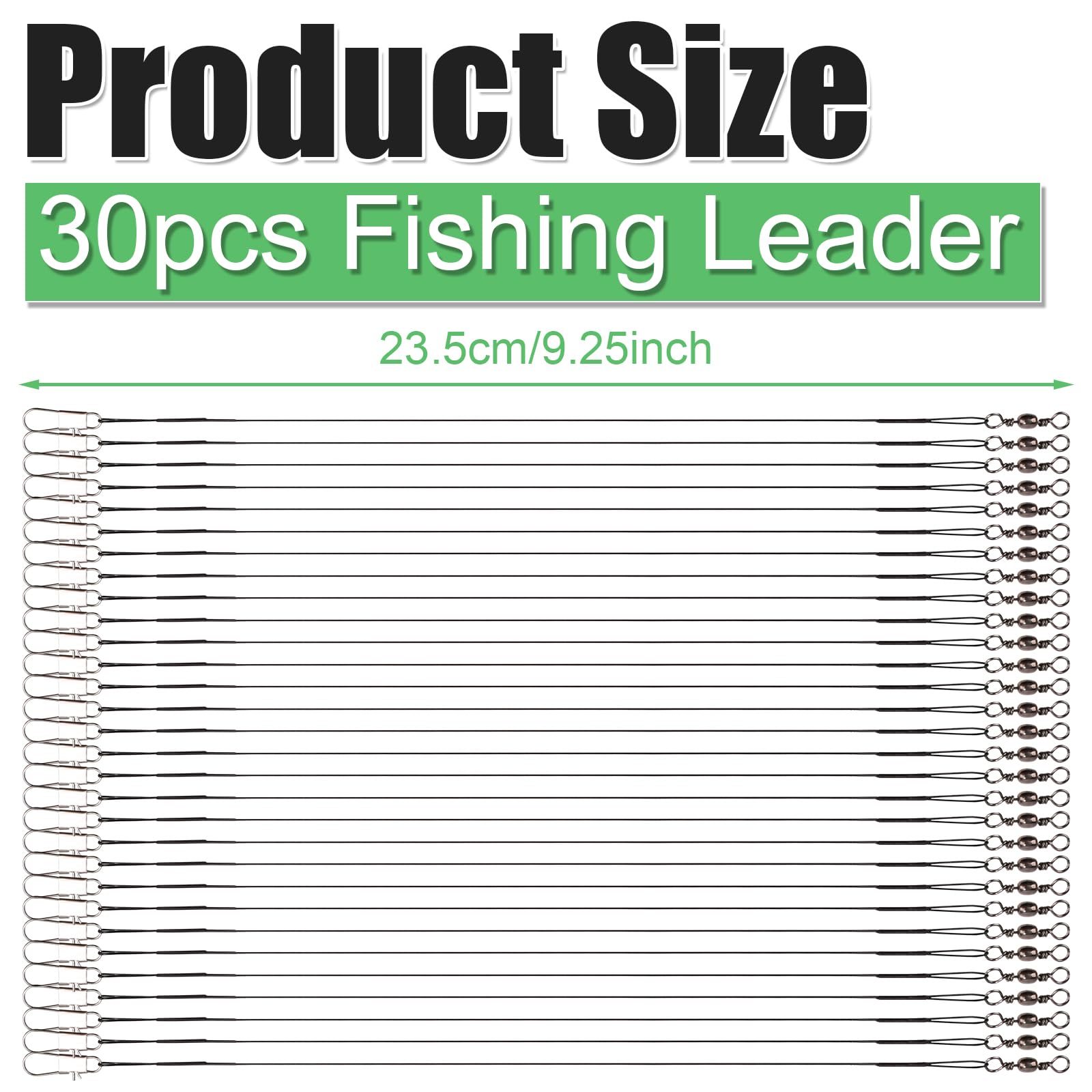 30 Piezas de Línea Líder Pesca, Cable Líder de Acero Inoxidable de con Hebilla Giratoria Señuelo o Anzuelo de Conexión de Aparejos de Pesca, para Agua Salada y Agua Dulce (Negro)