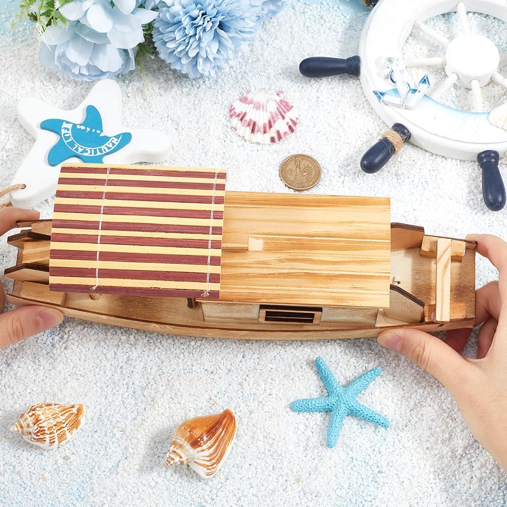 GORGECRAFT Unfinished Wood Boat Model Wooden Boat Craft Mini Fishing Sailboat Sandy Brown Canoe Craft Project Desktop Ocean Landscape Ornament for Centerpiece Home Office DIY Project Supply