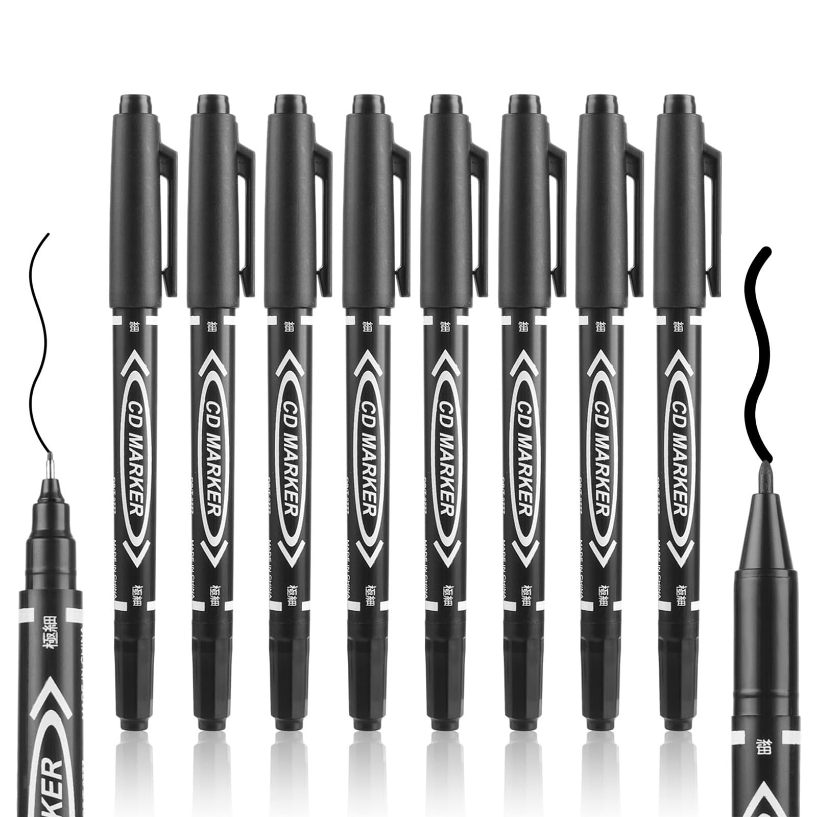 Black Fineliner Permanent Marker Pens - 10 Pack Black Fine Liner Pens for Art Drawing - Quick Drying & Waterproof Pen Working on Paper, Wood, Fabric for Doodling, Colouring, Office School Supplies