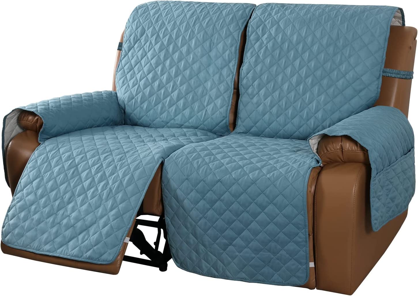 Lingky Blue Non-Slip Recliner Chair Cover Sofa Slipcover, Reversible Recliner Sofa Cover With Elastic Adjustable Strap, Washable Reclining Sofa Slipcover Recliner Furniture Protector (,Recliner Loveseat)