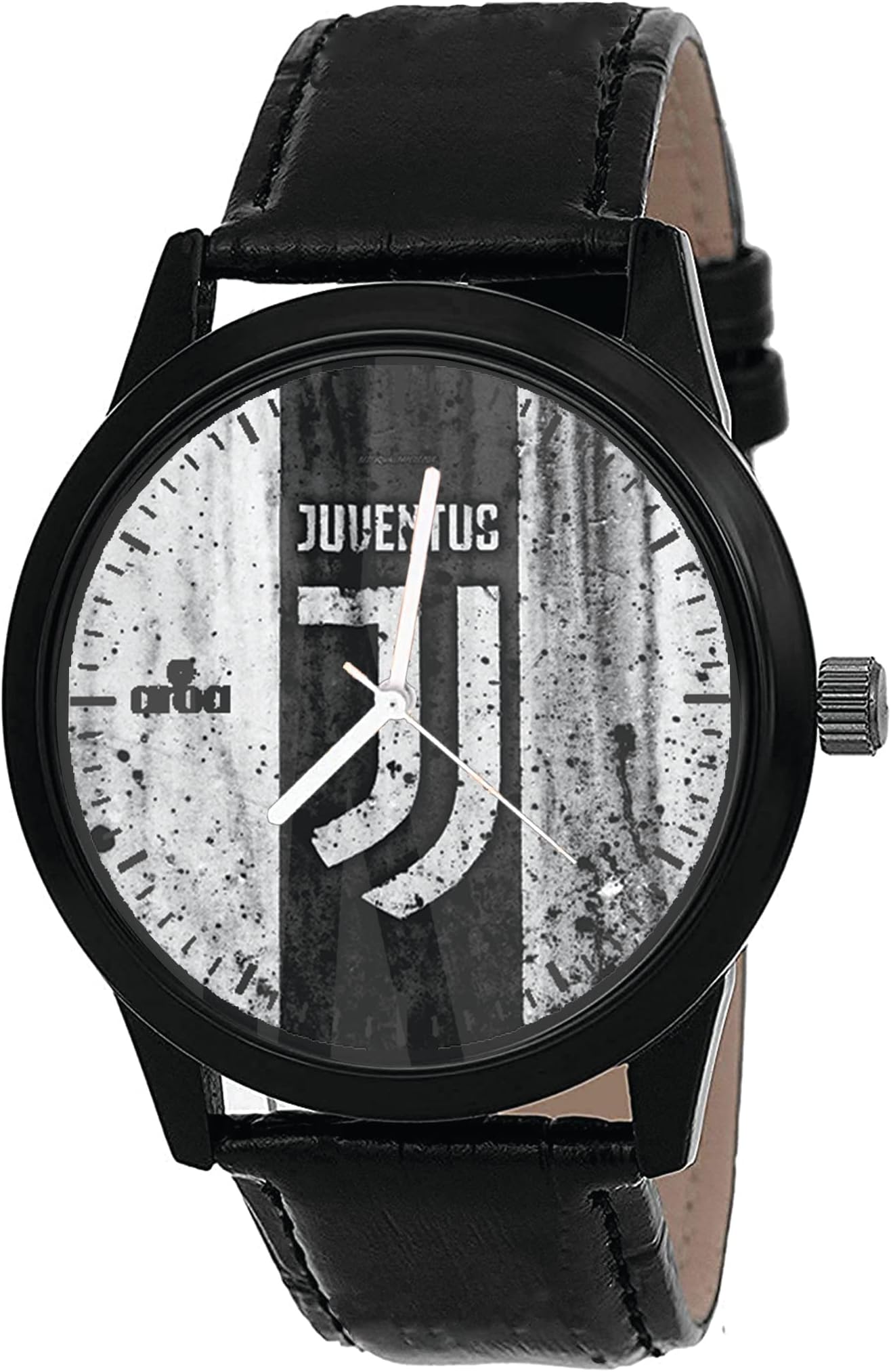AROA Watch New Watch for Juventus F.C. Flag with Paint Splash Model : 399 Black Metal Type Analog Black Strap Watch B/W Dial for Men Stylish Watch for Boys