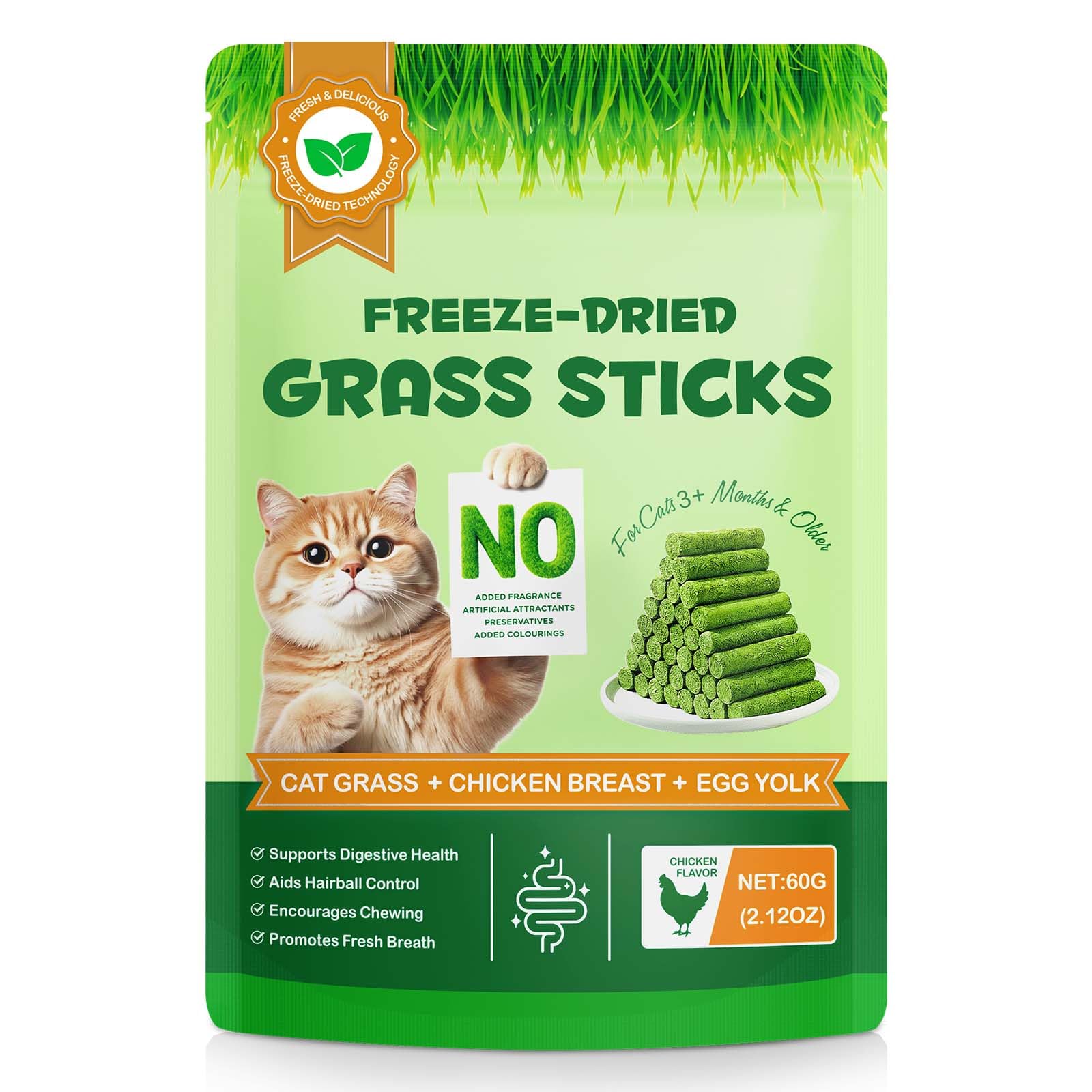 Cat Grass Sticks, Cat Grass for Indoor Cats | 60G Cat Grass Treats for Indoor Food