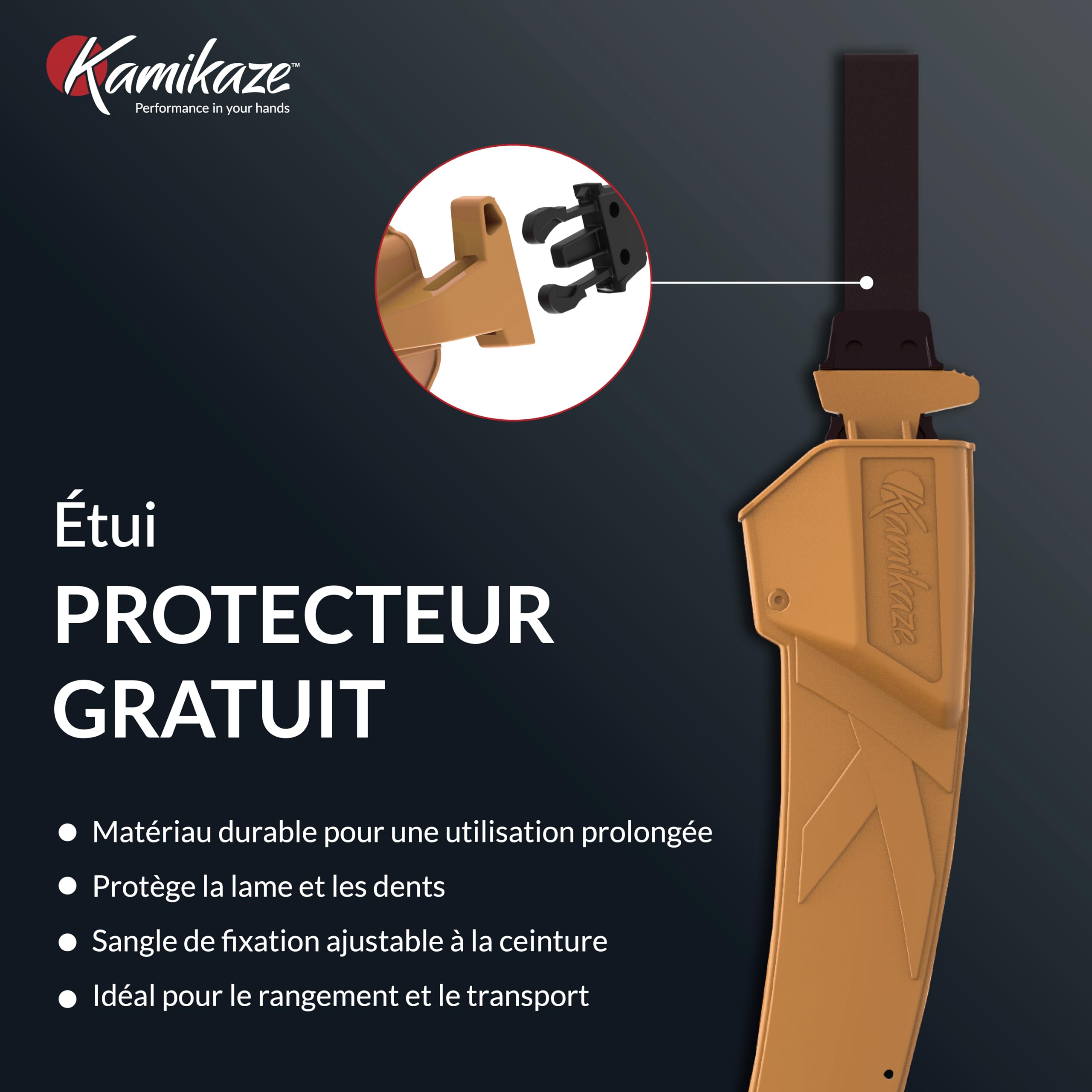KAMIKAZE Scie d'élagage KM S-330 MAX. 80mm Ø. Livré avec étui. Acier SK-4 denté japonaise. Scie courbée. Fabriqué et conçu en Espagne