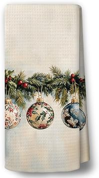 Christmas Ball Kitchen Towels Decor - Vintage Xmas Holiday Hand Tea Towels, Rustic Christmas Ornaments Dish Towel Dishcloths Decorations for Home Kitchen Farmhouse, 16"x24"