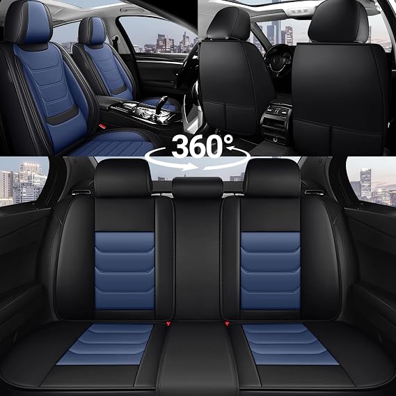 DHAEY Car Seat Covers for Toyota 4Runner 2000-2025, Family Seat Covers, Nappa Leather, Wear-Resistant, Anti-Slip, Waterproof, 5PCS Full Set, Black Blue
