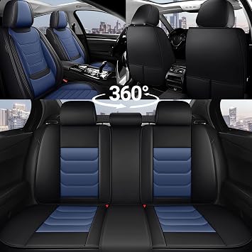 DHAEY Car Seat Covers for Toyota 4Runner 2000-2025, Family Seat Covers, Nappa Leather, Wear-Resistant, Anti-Slip, Waterproof, 5PCS Full Set, Black Blue