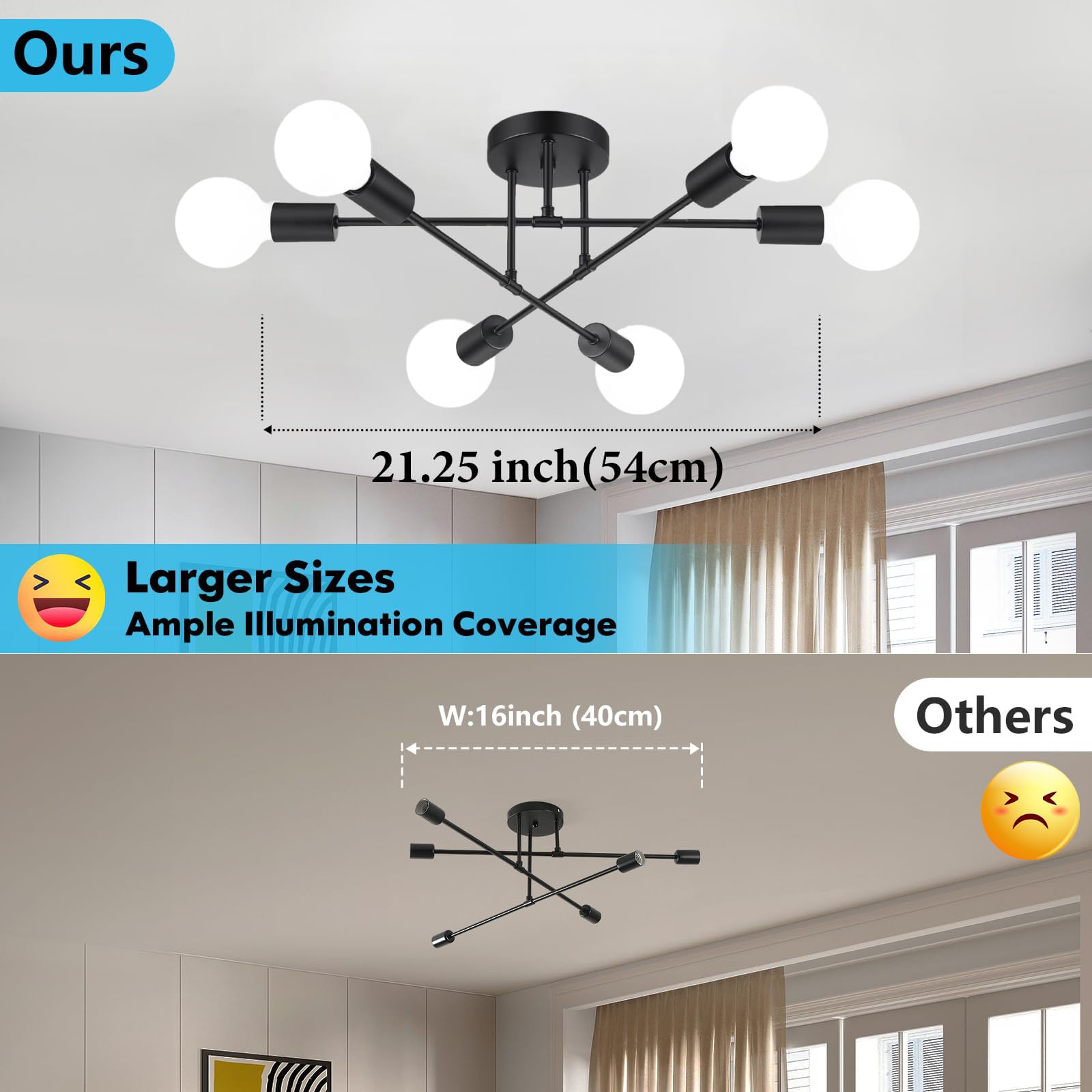 Chandelier Sputnik Ceiling Light, 6 Lights E27 Black Modern Chandelier - Image 4
