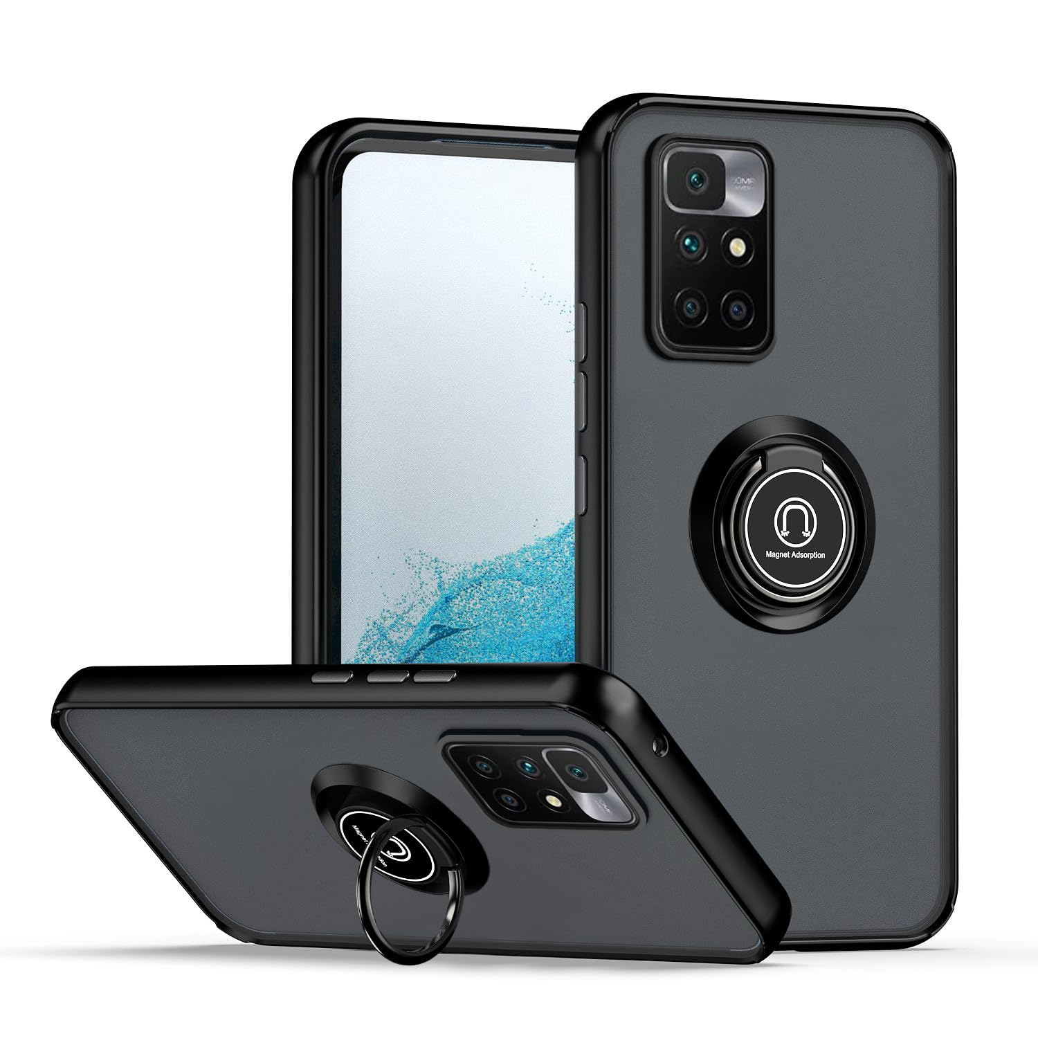 Cover XINYEXIN Per Xiaomi Redmi 10 5G, Con Anello Porta Dito, Antiurdo, Verde Militare - 3