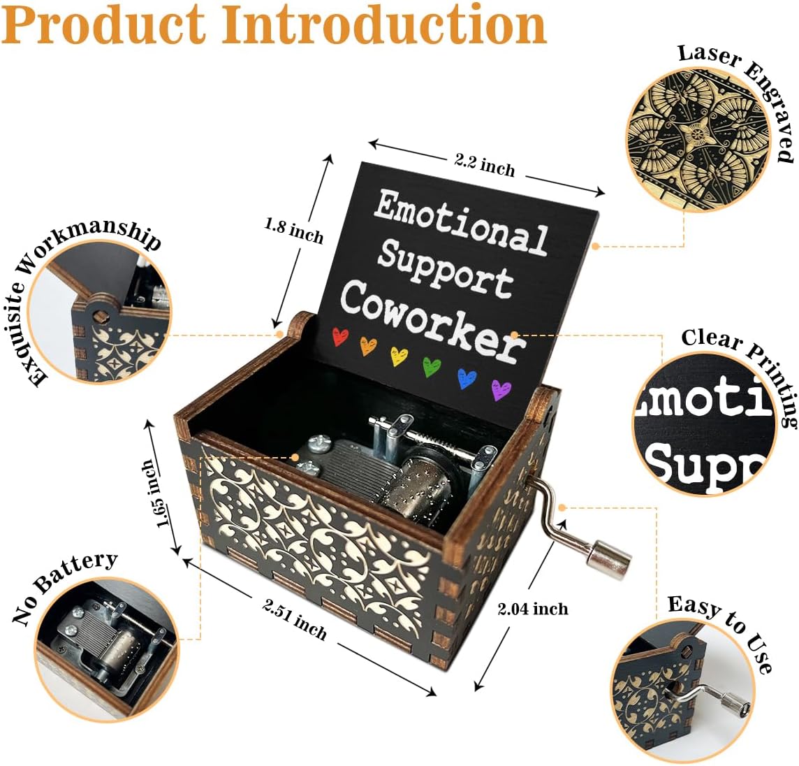 Emotional Support Coworker Wooden Music Box with Handle Coworker Appreciation Gifts Vintage Hand Crank Antique Music Boxes U R My Sunshine Music Boxes for Women Office Gifts for Women - DH437