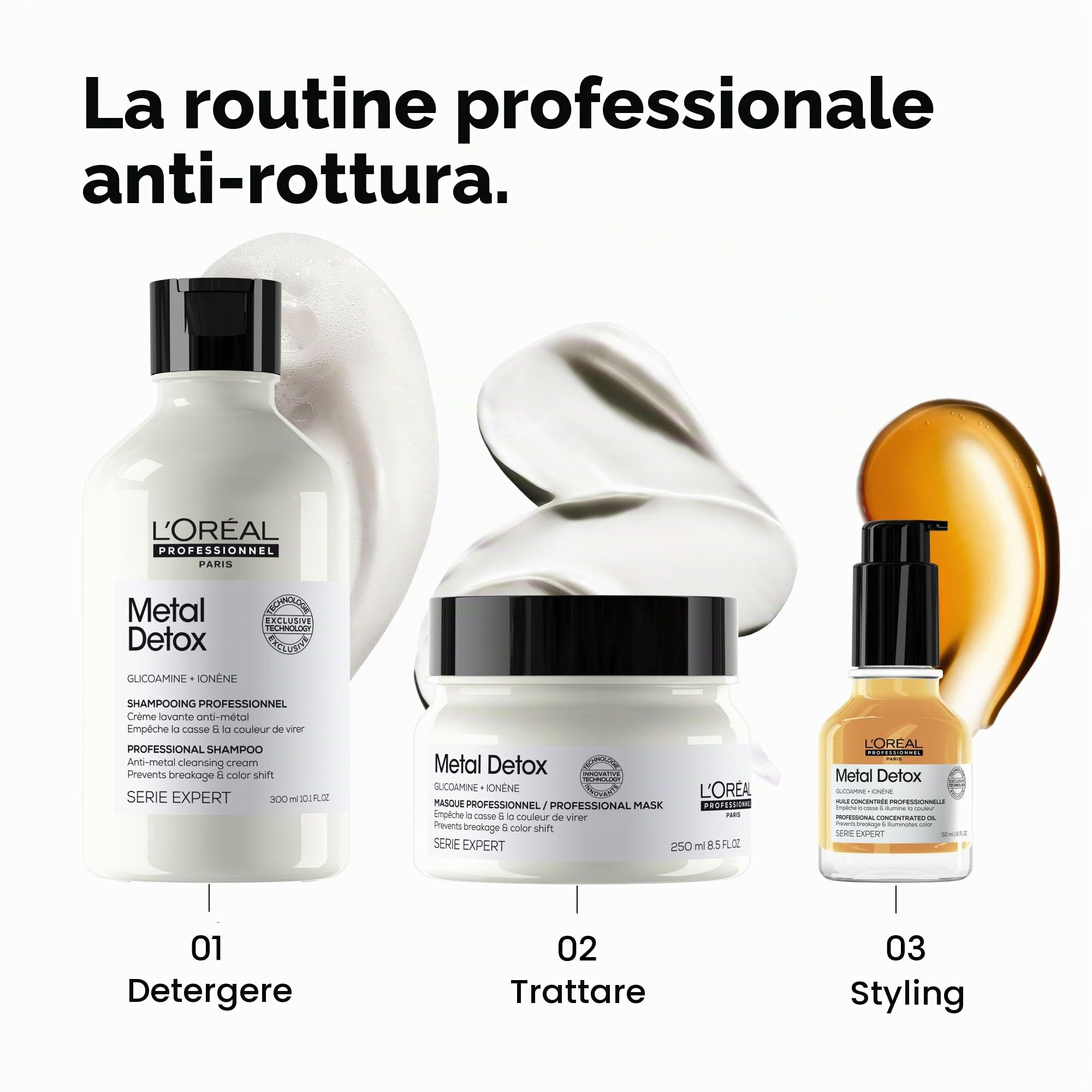 L'Oréal Professionnel Paris | Metal Detox Shampoo Ristrutturante + Olio Professionale Concentrato per Tutti i Tipi di Capelli Danneggiati, Stop a Rottura e a Colori Indesiderati