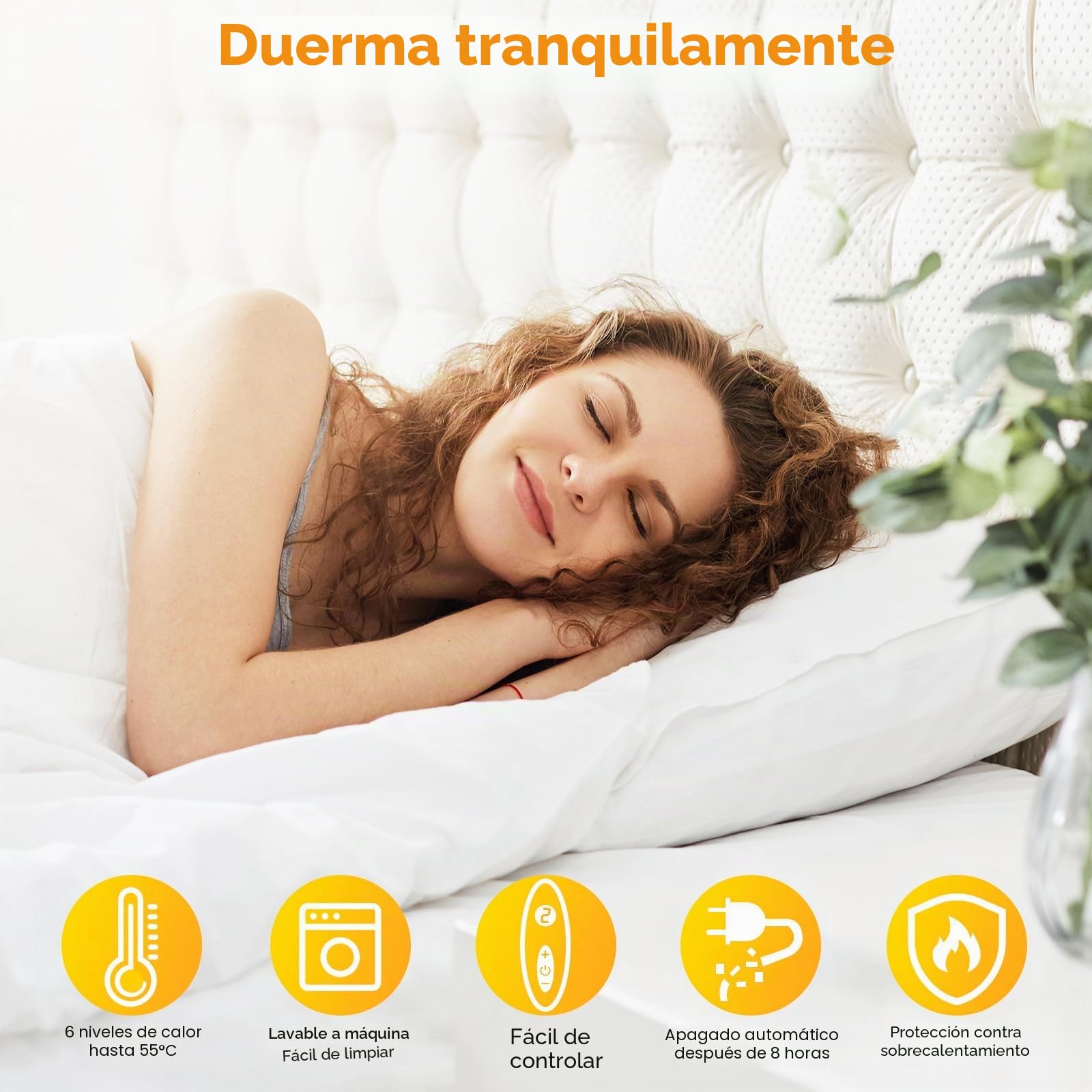 TLGREEN Calienta Camas Eléctrico Individual 100W |193x91 cm| 6 Niveles de Temperatura| Calientacamas Calentador con Apagado Automático, Protección contra Sobrecalentamiento| Lavable| Transpirable