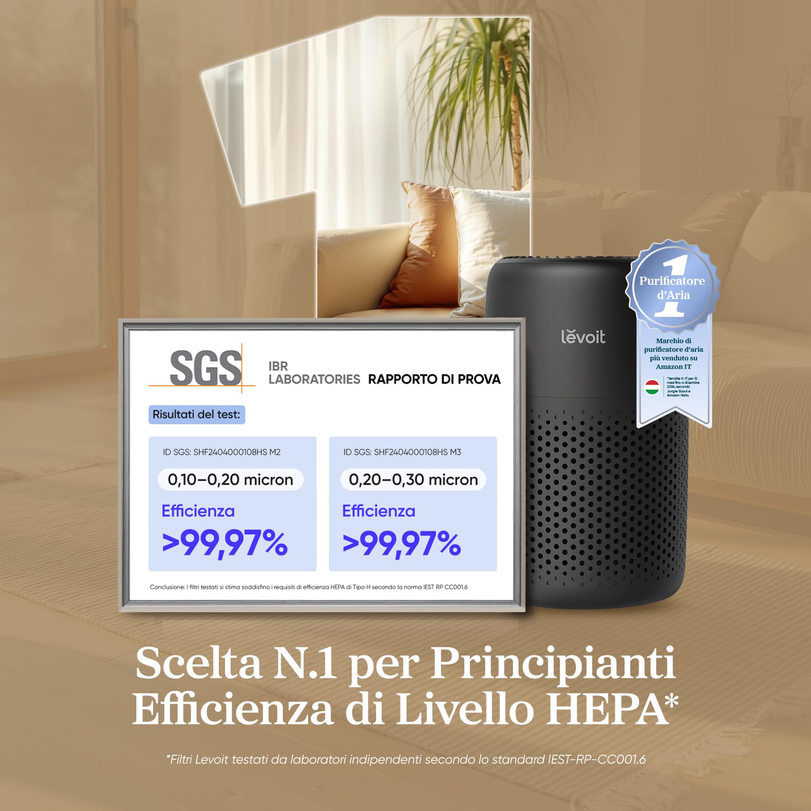 Levoit Purificatore d'Aria con Filtro HEPA, 7 Watt, per Cameretta, Nero — immagine 2 di 11
