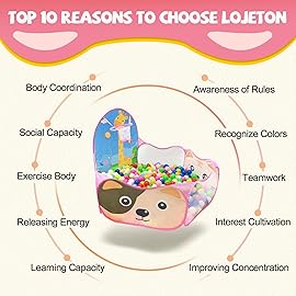 LOJETON Kids Ball Pit, Pop Up Children Play Tent, Toddler Ball Pool Baby Crawl Playpen with Basketball Hoop, Portable Toys for Girls Boys, 4 ft / 120 cm, Balls Not Included, Animal