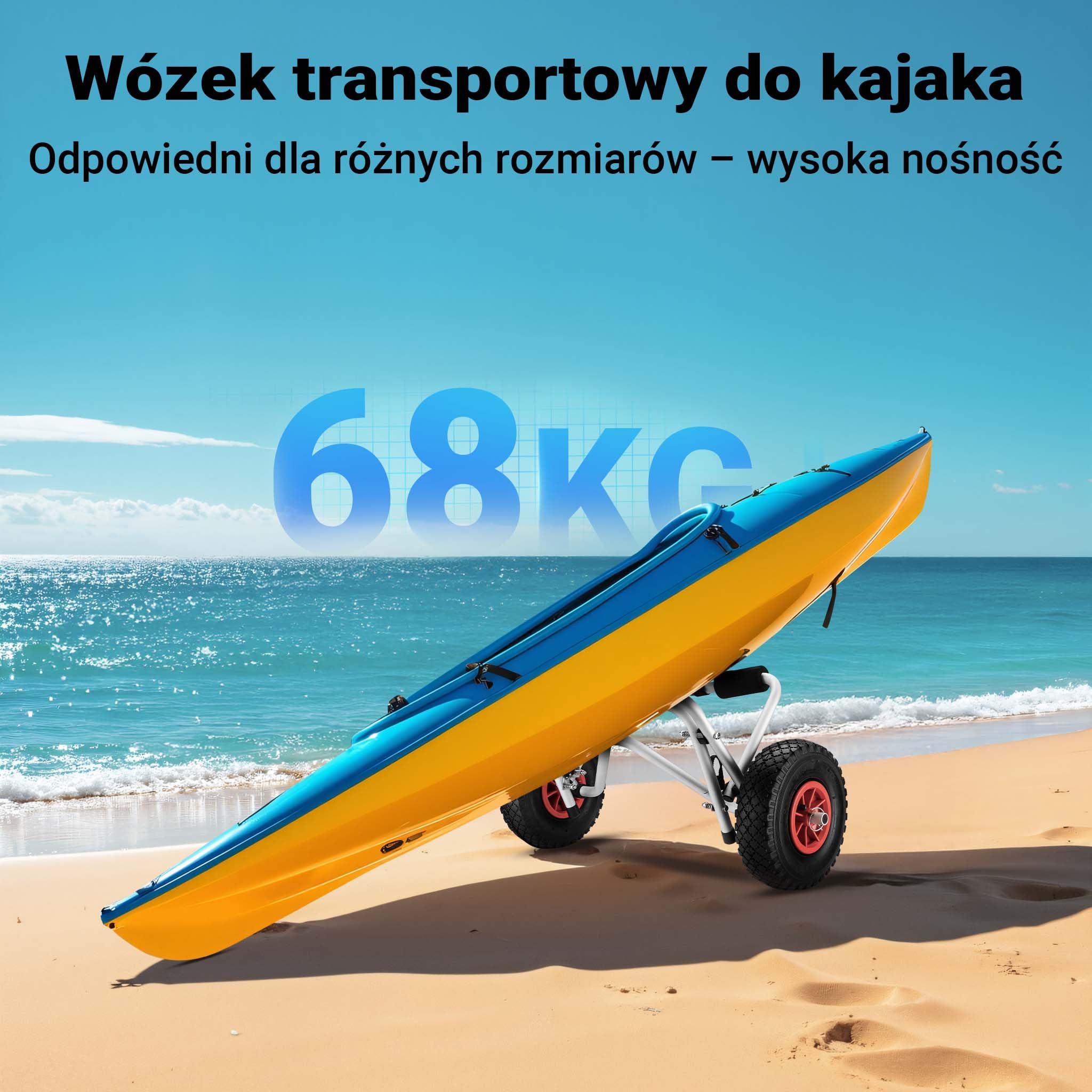 Składany aluminiowy wózek kajakowy Wiltec do 68 kg, wózek transportowy do łodzi, kajaków i kanoe, wózek surfingowy z poduszkami i paskami