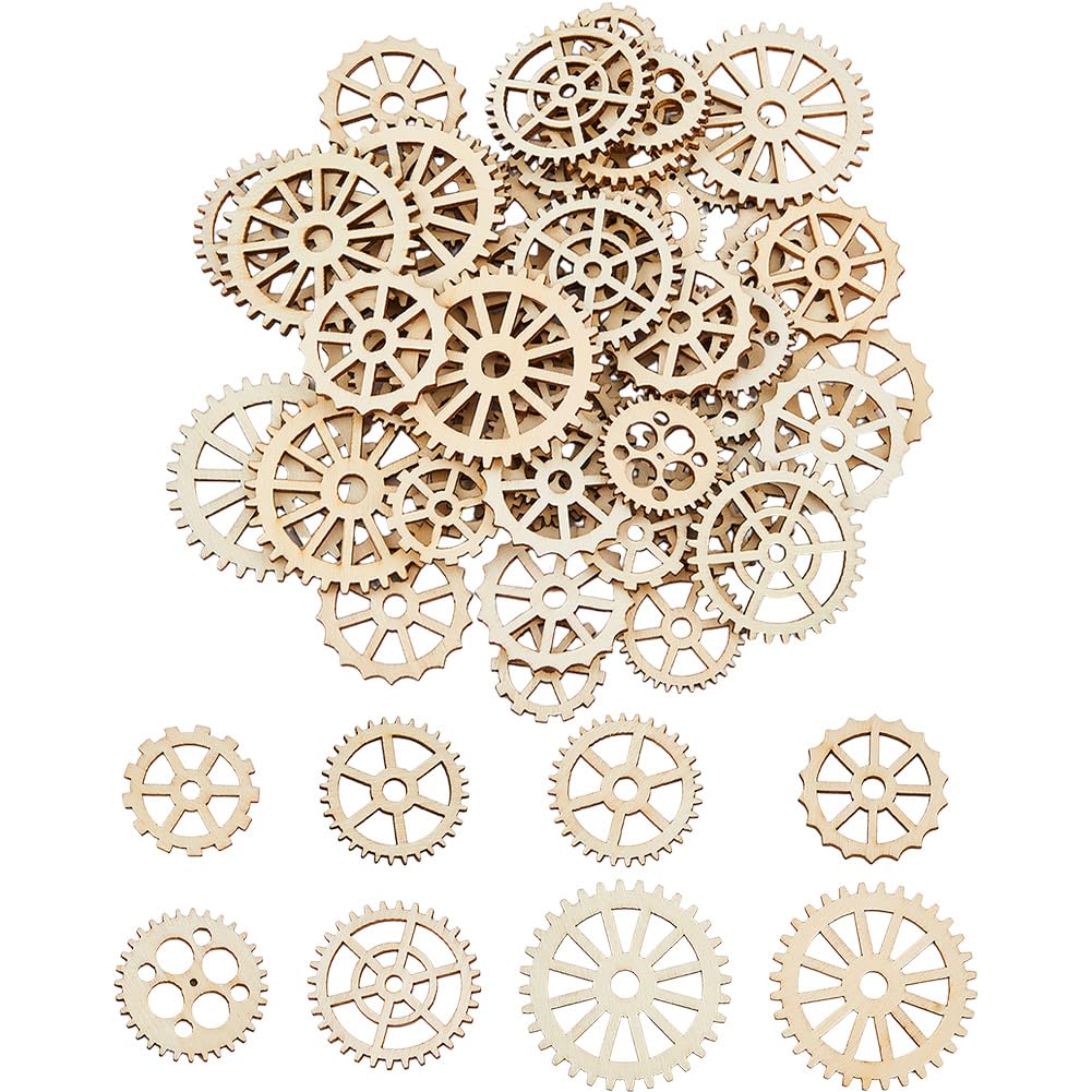 DICOSMETIC 150Pcs Unfinished Wooden Gear 0.98"-1.97" Mini Gear Wheels Wood Slices Blank Steampunk Embellishment for DIY Craft Painting Drawing Home Party Decoration