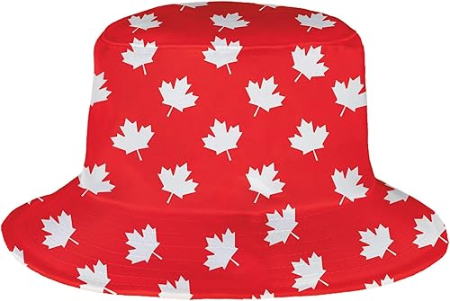 Sombrero de pescador de poliéster rojo y blanco - 4 x 2.5 pulgadas (1 unidad) - Conmemora eventos patrióticos con estilo, ideal para celebraciones