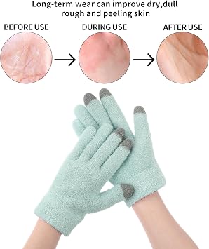 SPA Gloves for Dry Hands Overnight Moisturizing Gloves with Good Lining, Touch Screen Moisturizing Gloves for Women & Men Reusable Cotton Gloves for Eczema for Sleeping (Green)