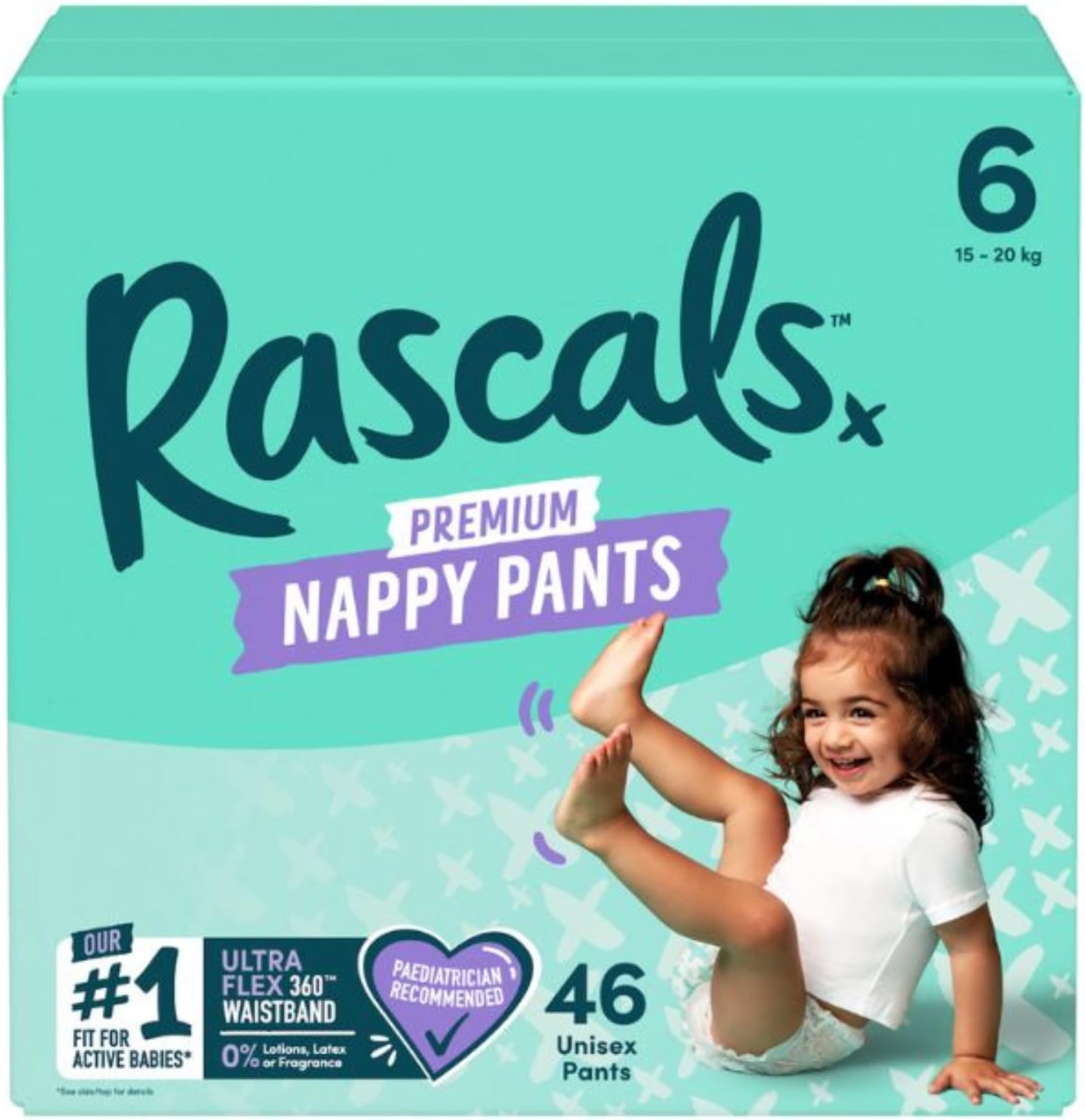 Rascals Premium Training Baby Diaper Pants - Easy Pull-Up Design Diaper Pants - Soft & Comfortable Diapers Pant Size 6 - Ultra Flex 360 Waistband 15-20 kg - 46 Count