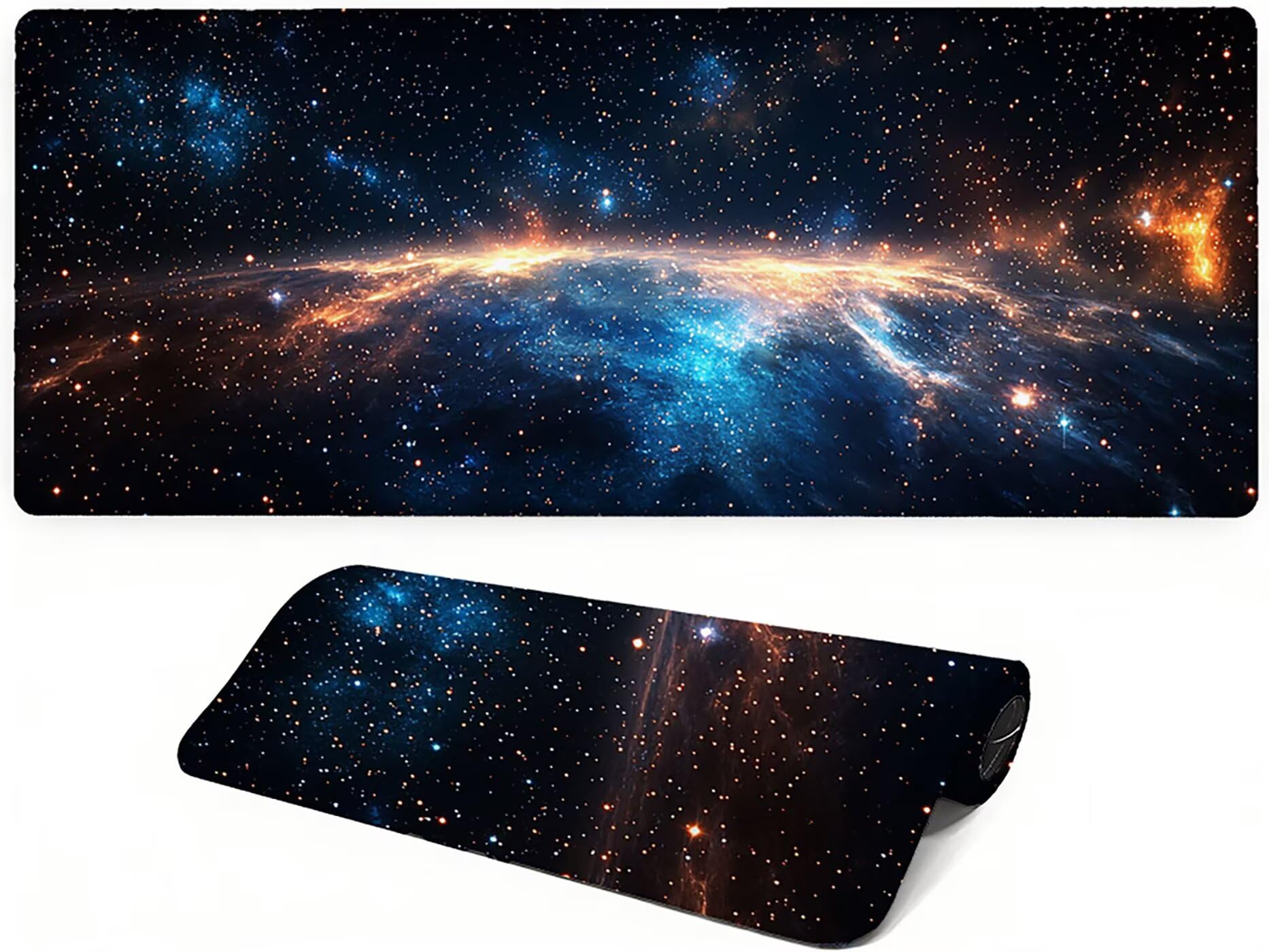 Lpfieonn Sternenhimmel Großes Schreibtischunterlage, XXL Schreibtischunterlagen, Blau XXL Wasserdicht Gaming Mousepad mit Vernähter Rand und Rutschfeste Gummibasis, für Hause/Büro 120x60cm PF-3441