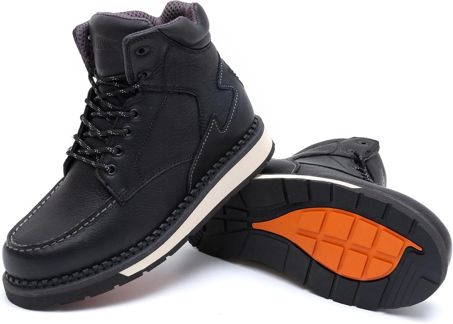 MWORK Men's 6 Inch Soft Moc Toe Work Boot, Premium Full-Grain Leather, Abrasion & Oil & Slip Toughest Wedge Sole, EH Rated, Arch Support Anti Fatigue - Image 2