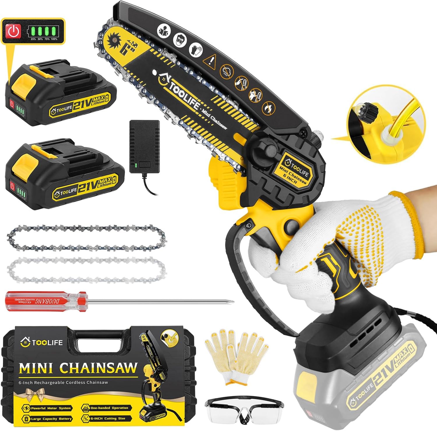 TOOLIFE 6inch Mini Chainsaw, Handheld Electric Battery Powered Chainsaw for Tree Cutting, Gardens Tool for Men Women Him Her, Mens Husband Dad for Boyfriend, Christmas Gifts for Stocking Stuffers