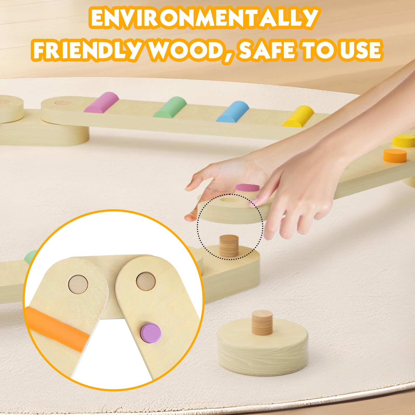 KORIMEFA Poutre D'équilibre en Bois pour Enfants Jouets Montessori D'entraînement D'équilibre Intérieur et Extérieur pour Enfants de 3 Ans+