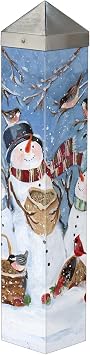 Studio M Art Pole Outdoor Decorative Accessory for Landscaping, Gardens, and Yards, 20 Inches Tall Weather Resistant PVC with Vinyl Wrap, Winter Snowmen Bird Feeders
