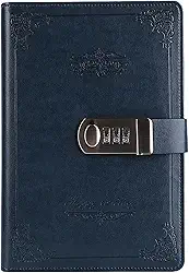 Notebook Digital Senha Retrô Privacidade Diários Combinação Fechadura Diário de Couro Bloqueio Diário de Bloqueio, Azul