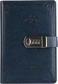 Notebook Digital Senha Retrô Privacidade Diários Combinação Fechadura Diário de Couro Bloqueio Diário de Bloqueio, Azul