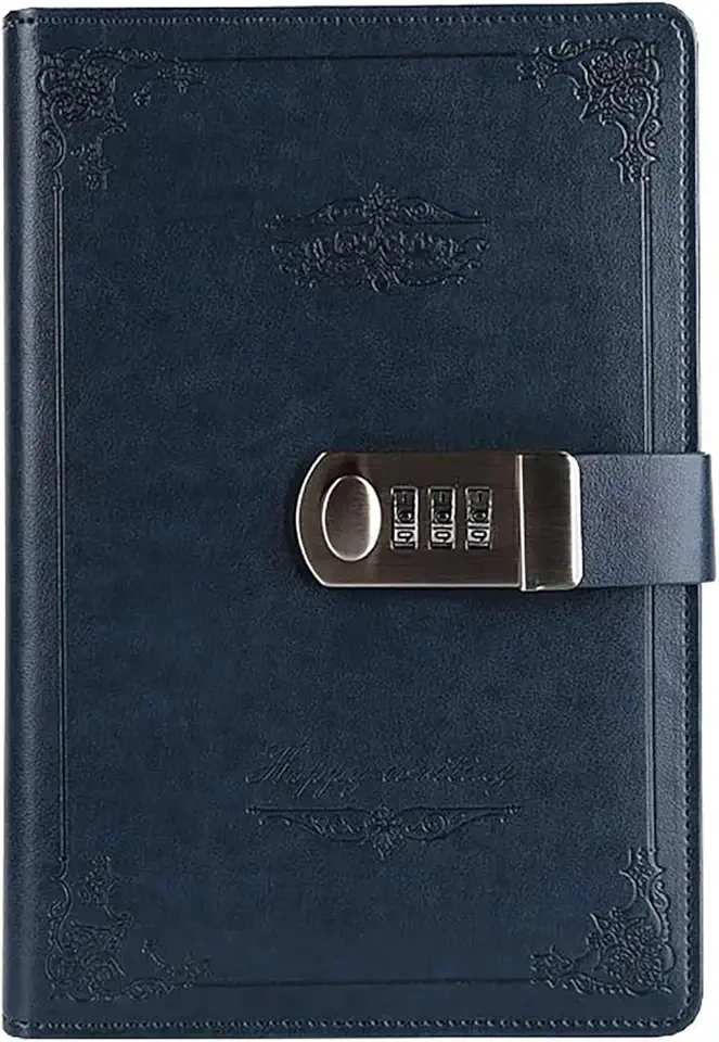 Notebook Digital Senha Retrô Privacidade Diários Combinação Fechadura Diário de Couro Bloqueio Diário de Bloqueio, Azul