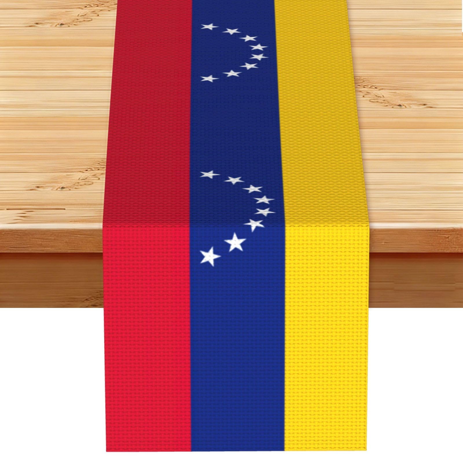 Flag of Venezuela Printed Table Runner 13 x 72, Wrinkle Resistant Decor for Dining Table Coffee Table Fireplace