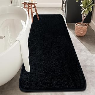 Black Bath Mat 120x50cm Absorbent Bath Mat Non Slip Washable Bath Mats Bathroom, Soft Microfiber Bath Rug
