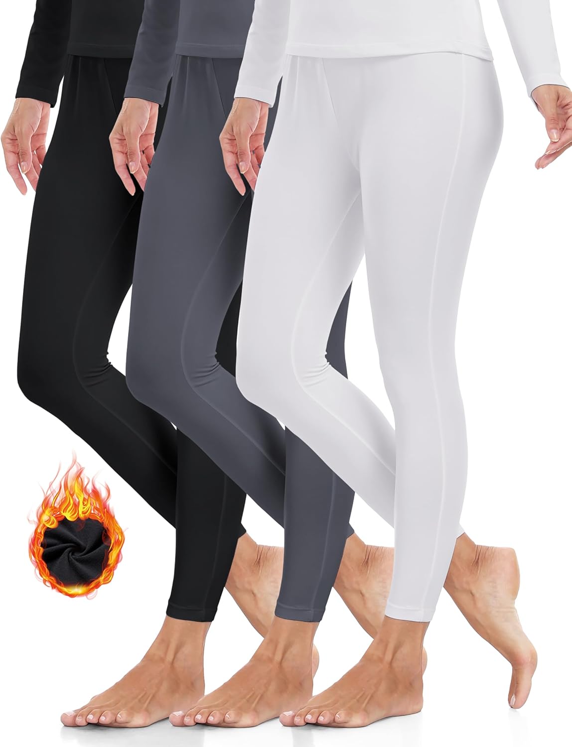 ZUTY 3 Pack Thermal Long Johns Fleece Lined Leggings for Women Underwear Tights Warm Winter Base Layer Pants