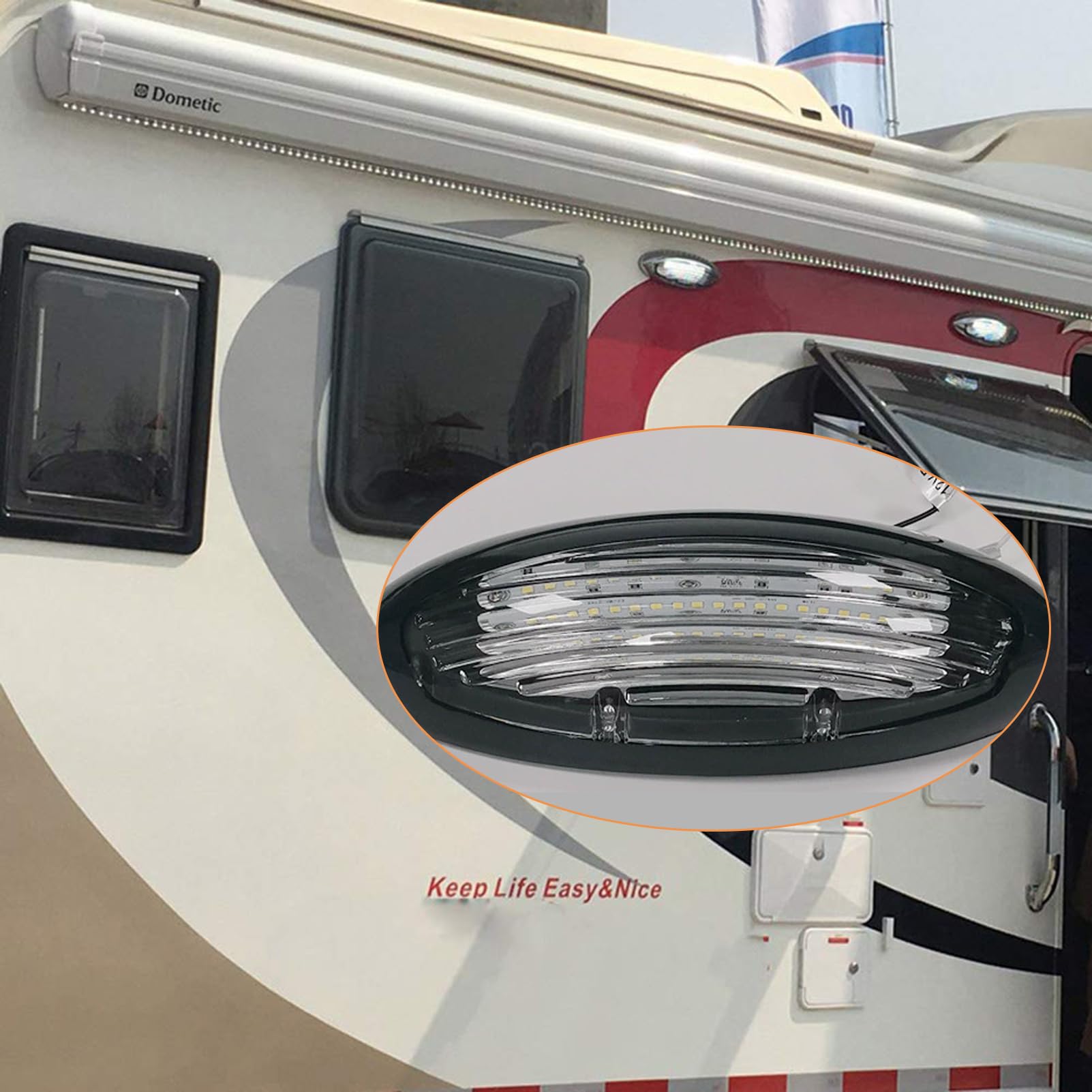 FOTN Lampa LED na werandę 12 V, czarna markiza zewnętrzna lampa ścienna wodoodporna IP66 7,6 W do kampera, kampera, łodzi, jachtu, statku